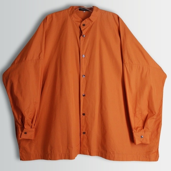 ESKANDAR Indigo Orange STAND COLLAR SHIRT Button-Up (1) O/S - Picture 2 of 6